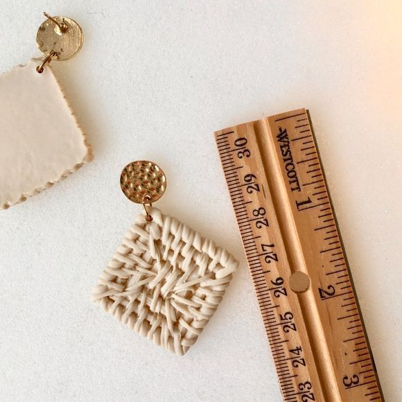 NWT Boho Woven Look Square Drop Statement Earrings - Picture 3 of 5